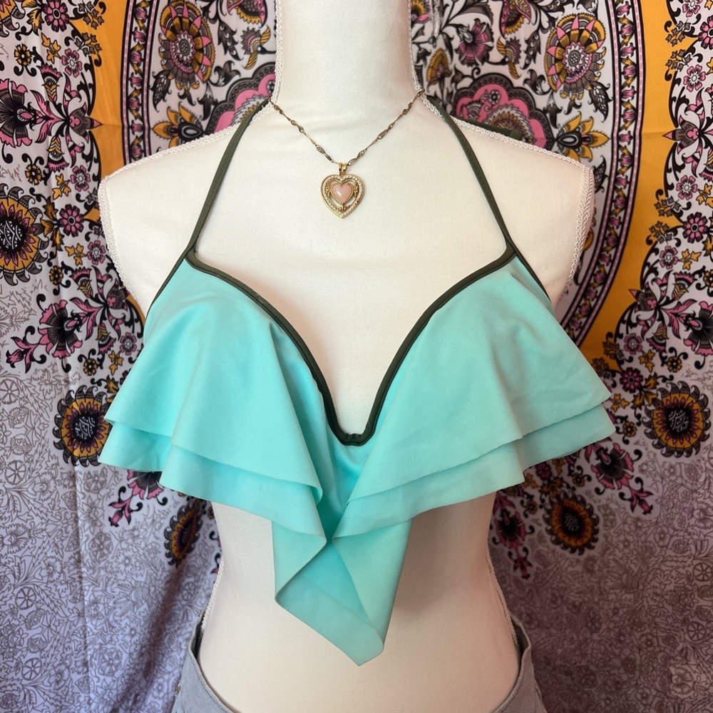 Aqua Halter Ruffle Top